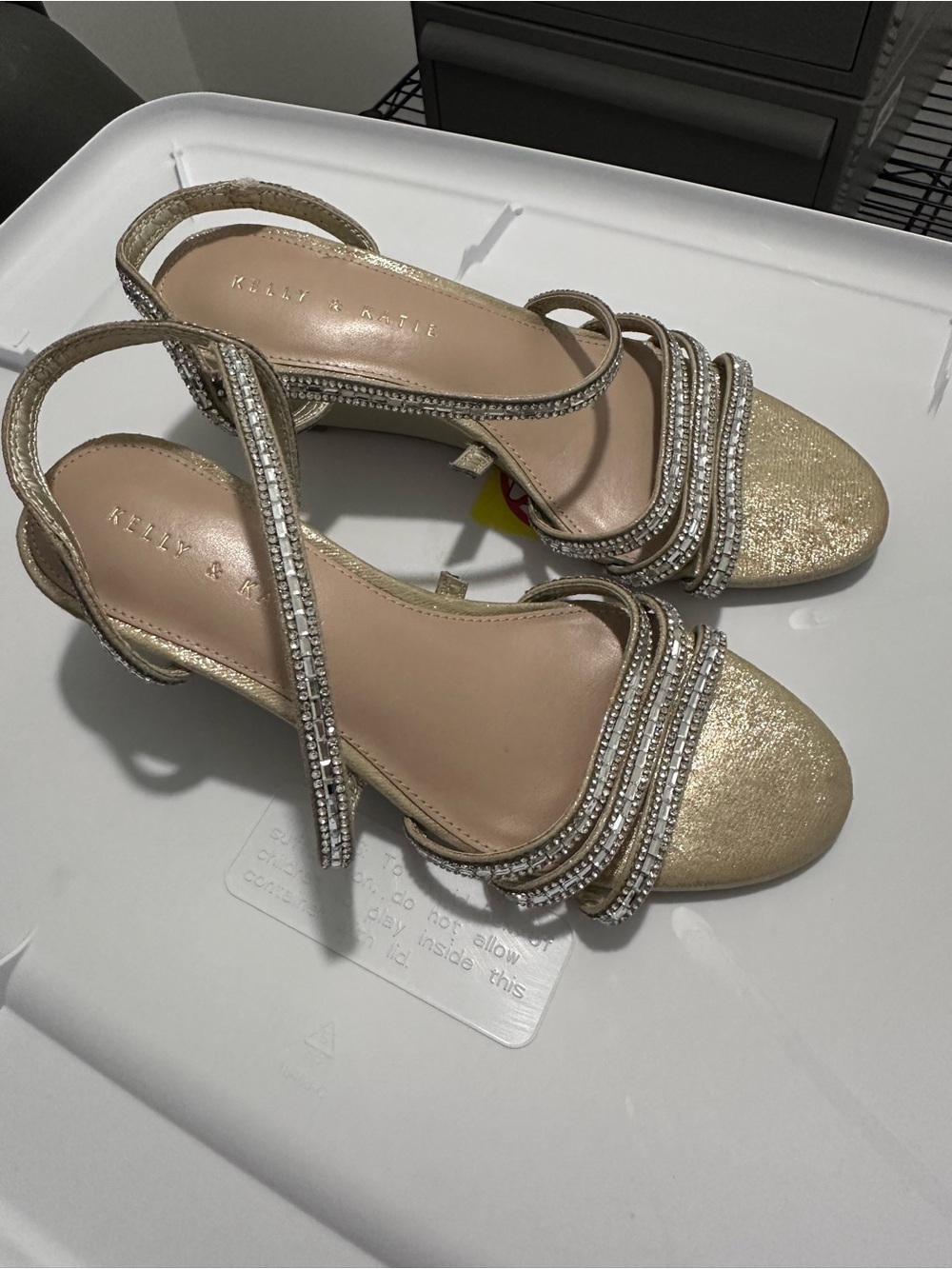 Kelly & Katie Gold Crystal-Embellished Slingback Heels